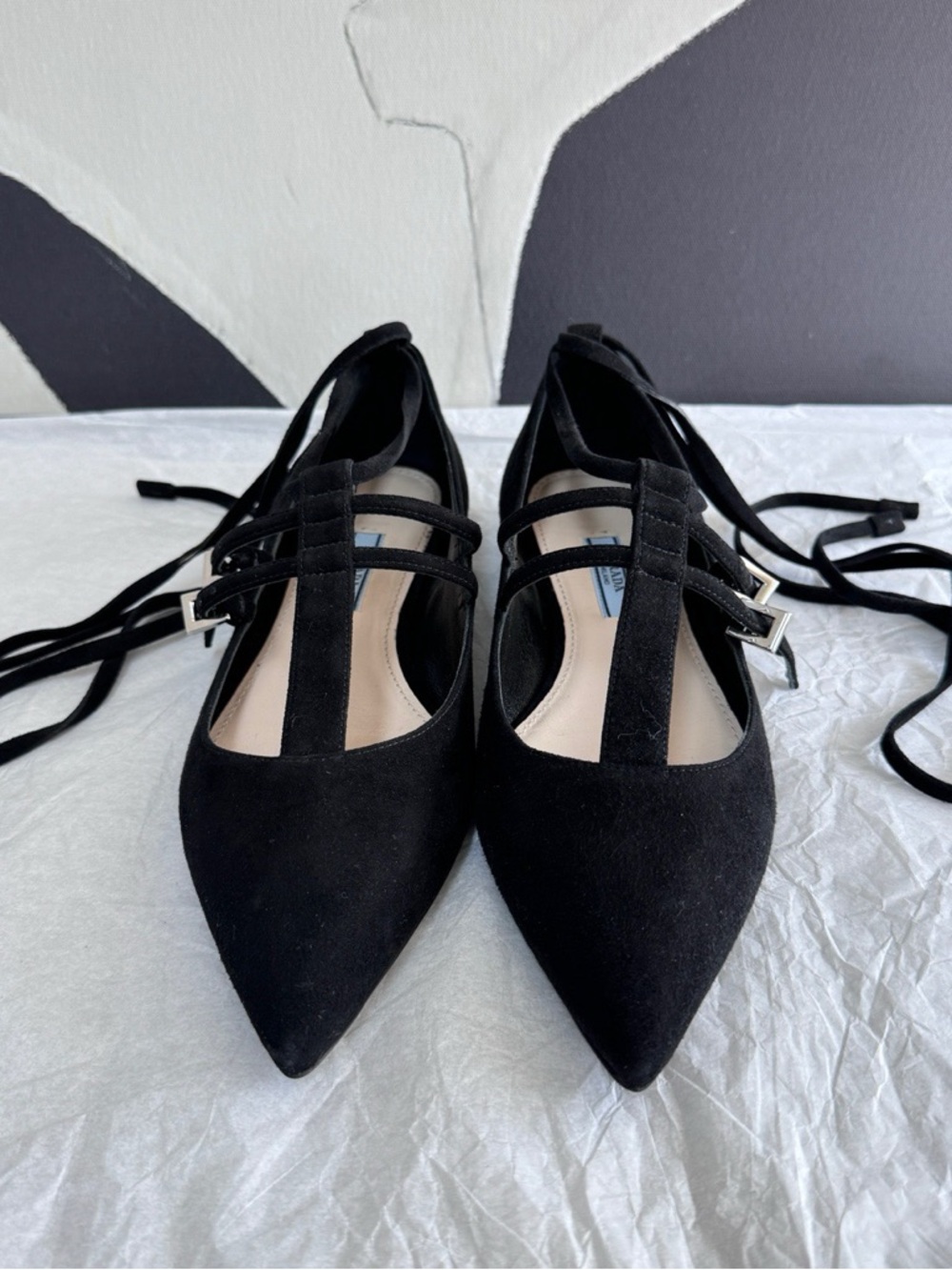 Prada | Suede Pointed Toe Lace-Up Flats Size 6 | Mint Condition | EU36 US6